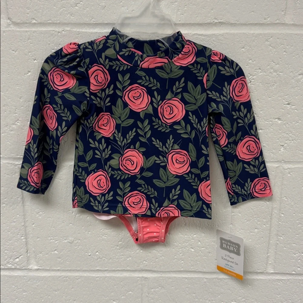 208 NWT Hudson Baby Girls Swim Rashguard Set - Size: 3-6‎ months
